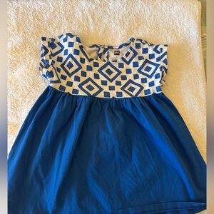 Tea Collection Blue and White Geometric Kids Dress